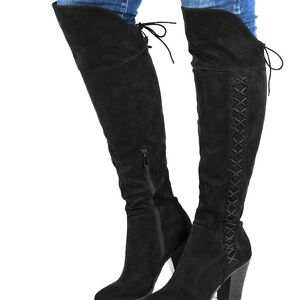 Journee Collection Suede Spritz Over-The-Knee Black Boots